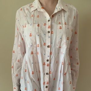 Button up Women’s Shirt with tee-pees on it